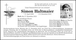 Traueranzeige Simon Haltmaier