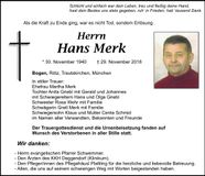 Traueranzeige Hans Merk