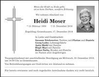 Traueranzeige Heidi Moser