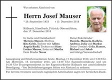 Traueranzeige Josef Mauser
