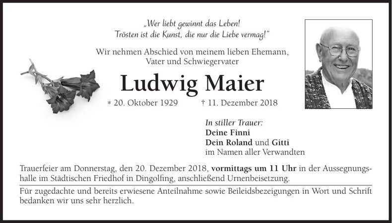 Traueranzeige Ludwig Maier