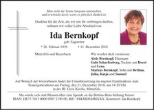 Traueranzeige Ida Bernkopf