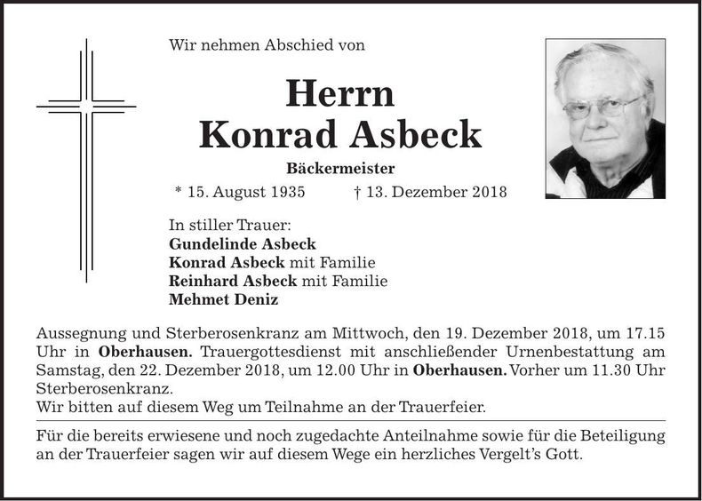 Traueranzeige Konrad Asbeck