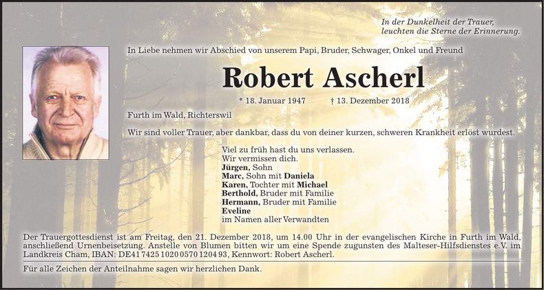 Traueranzeige Robert Ascherl