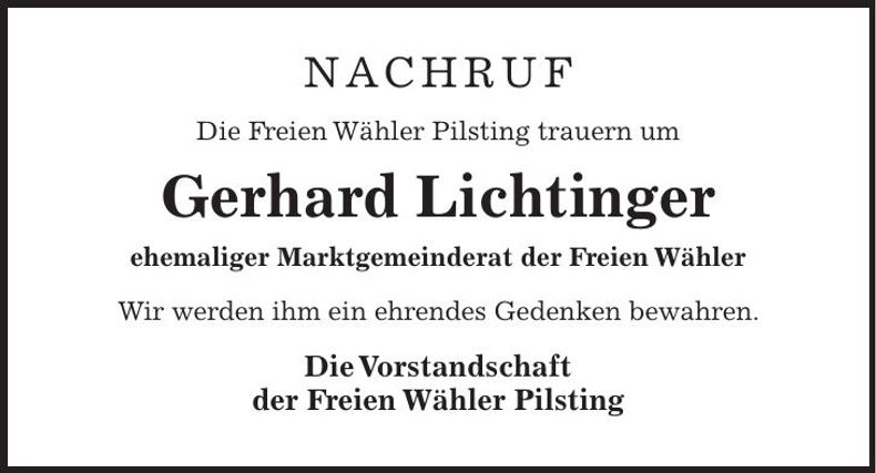 Traueranzeige Gerhard Lichtinger