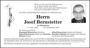 Traueranzeige Josef Bernstetter