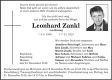 Traueranzeige Leonhard Zankl