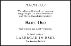 Traueranzeige Kurt Ose