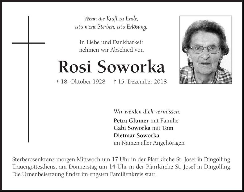 Traueranzeige Rosi Soworka