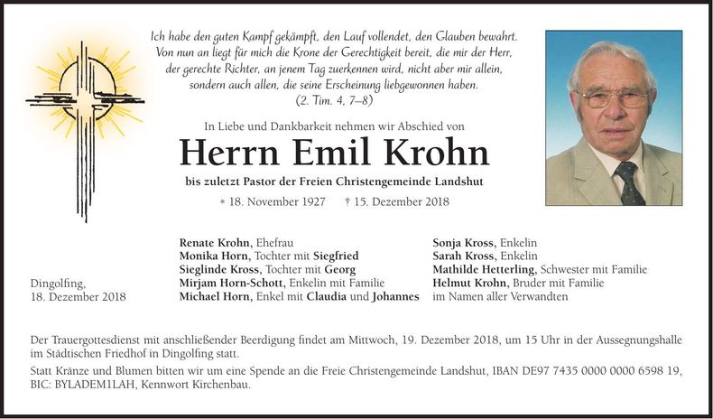 Traueranzeige Emil Krohn