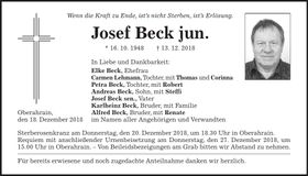 Traueranzeige Josef jun. Beck