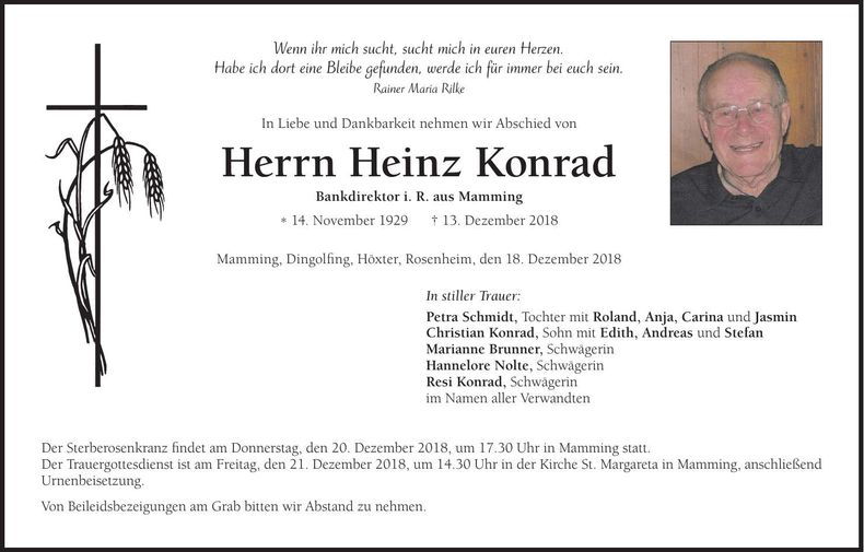 Traueranzeige Heinz Konrad