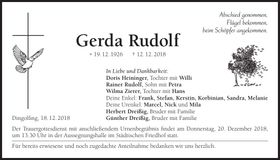 Traueranzeige Gerda Rudolf