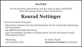 Traueranzeige Konrad Nettinger
