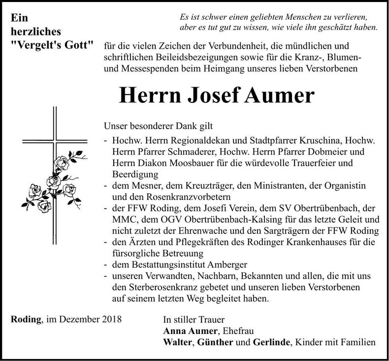 Traueranzeige Josef Aumer