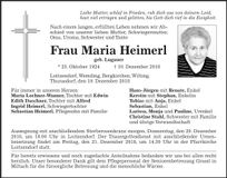 Traueranzeige Maria Heimerl