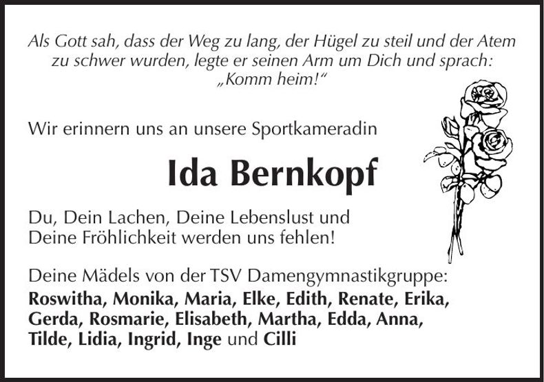 Traueranzeige Ida Bernkopf