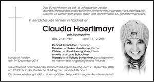 Traueranzeige Claudia Haertlmayr
