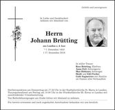 Traueranzeige Johann Brütting