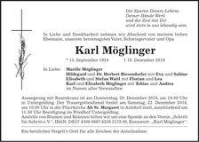 Traueranzeige Karl Möglinger