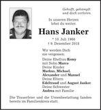Traueranzeige Hans Janker