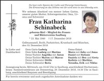 Traueranzeige Katharina Schinabeck