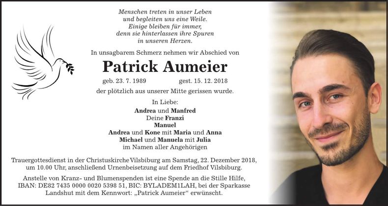 Traueranzeige Patrick Aumeier