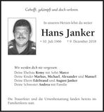 Traueranzeige Hans Janker