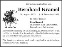 Traueranzeige Bernhard Kramel