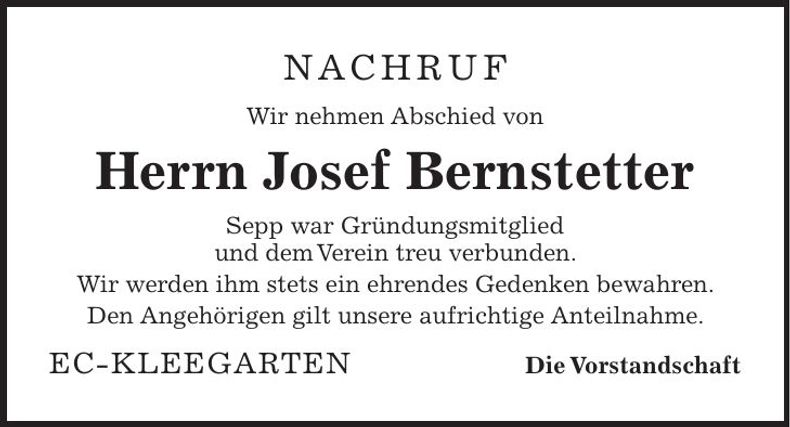 Traueranzeige Josef Bernstetter