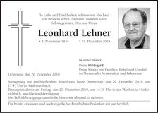 Traueranzeige Leonhard Lehner
