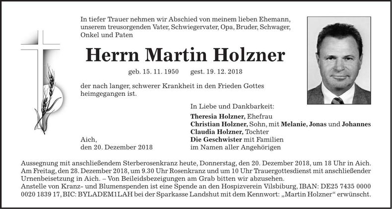 Traueranzeige Martin Holzner