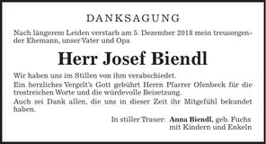 Traueranzeige Josef Biendl