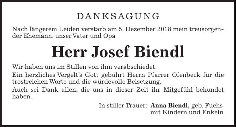 Traueranzeige Josef Biendl