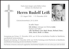 Traueranzeige Rudolf Leiß