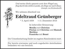 Traueranzeige Edeltraud Grünberger