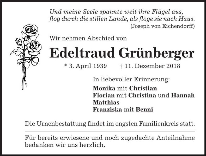 Traueranzeige Edeltraud Grünberger