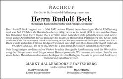 Traueranzeige Rudolf Beck