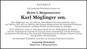 Traueranzeige Karl Möglinger
