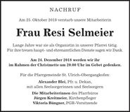 Traueranzeige Resi Selmeier