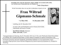Traueranzeige Wiltrud Gipmann-Schmale