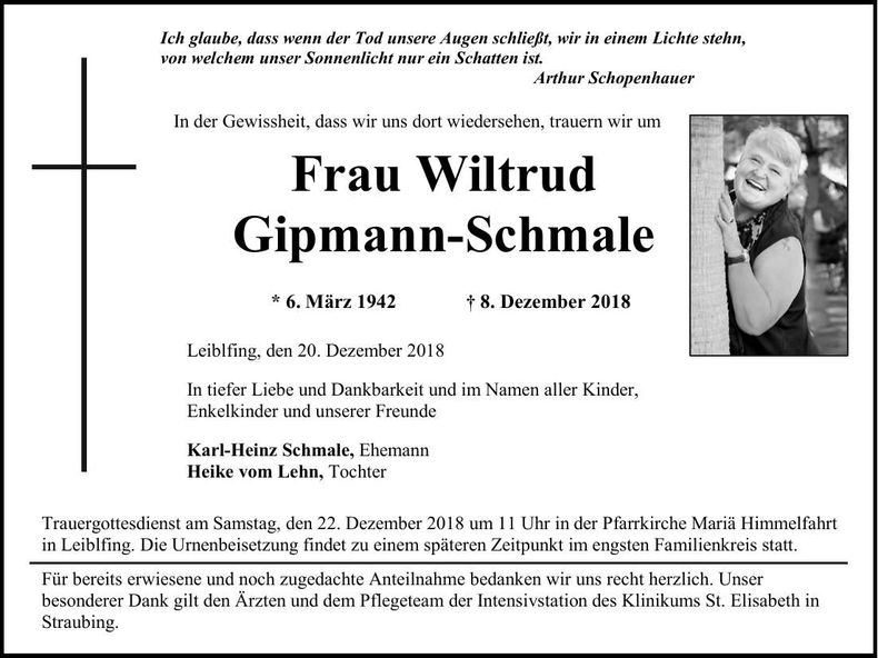 Traueranzeige Wiltrud Gipmann-Schmale