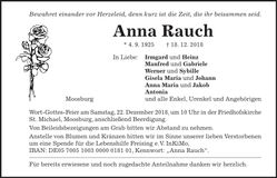 Traueranzeige Anna Rauch
