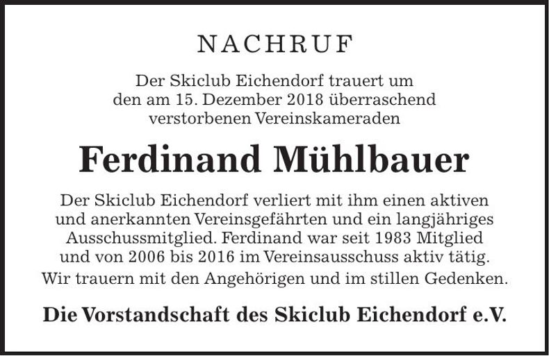 Traueranzeige Ferdinand Mühlbauer
