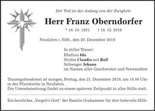 Traueranzeige Franz Oberndorfer
