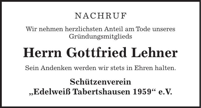 Traueranzeige Gottfried Lehner