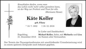 Traueranzeige Käte Koller