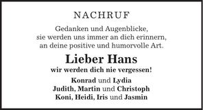 Traueranzeige Johann Brütting