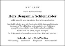 Traueranzeige Benjamin Schleinkofer