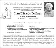 Traueranzeige Elfriede Fehlner